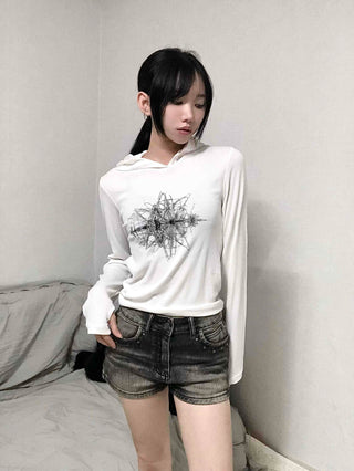Star Graphic Loose Fit Crop Hoodie