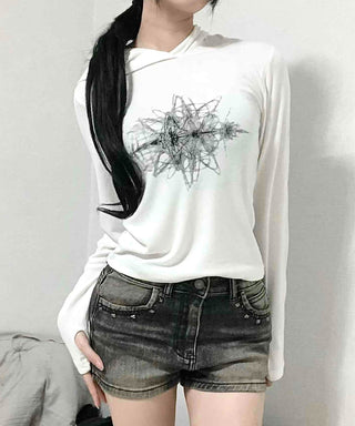 Star Graphic Loose Fit Crop Hoodie