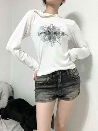 Star Graphic Loose Fit Crop Hoodie