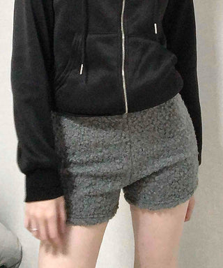 Loose Fit Boucle Knit Pocket Elastic Waist Shorts