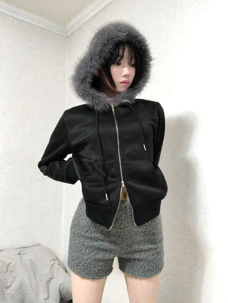 Loose Fit Boucle Knit Pocket Elastic Waist Shorts