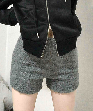 Loose Fit Boucle Knit Pocket Elastic Waist Shorts