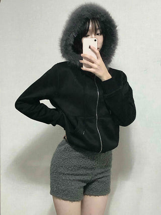 Loose Fit Boucle Knit Pocket Elastic Waist Shorts