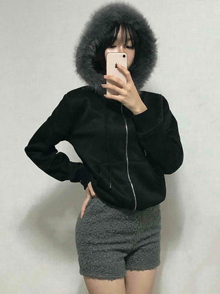 Loose Fit Boucle Knit Pocket Elastic Waist Shorts