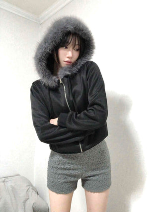 Loose Fit Boucle Knit Pocket Elastic Waist Shorts