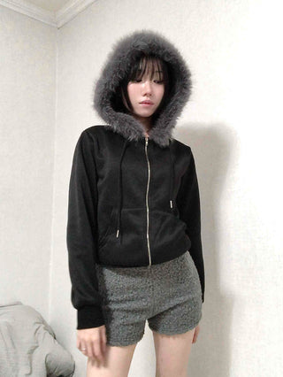 Loose Fit Boucle Knit Pocket Elastic Waist Shorts
