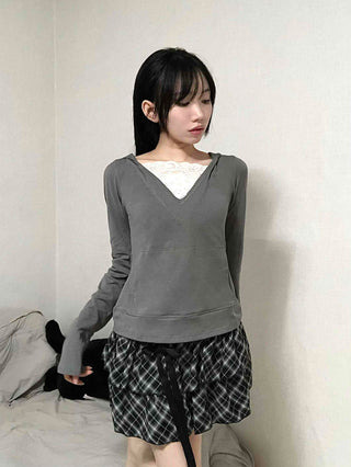 Drawstring Shirred Check Balloon Mini Skirt