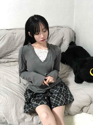 Drawstring Shirred Check Balloon Mini Skirt