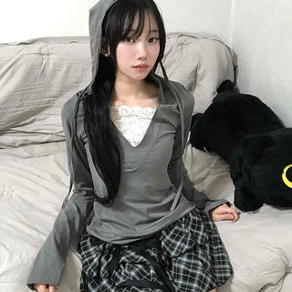 Drawstring Shirred Check Balloon Mini Skirt