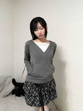 Drawstring Shirred Check Balloon Mini Skirt