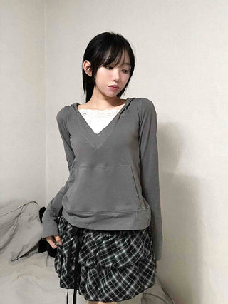 Drawstring Shirred Check Balloon Mini Skirt