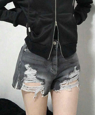 Grunge Washed Damaged Denim Shorts