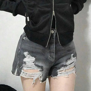Grunge Washed Damaged Denim Shorts