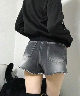 Grunge Washed Damaged Denim Shorts