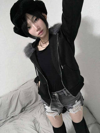 Grunge Washed Damaged Denim Shorts