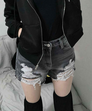 Grunge Washed Damaged Denim Shorts