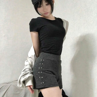 High-waisted Medium Shorts with Side Stud Detail