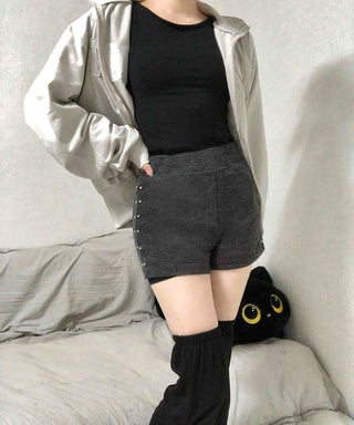 High-waisted Medium Shorts with Side Stud Detail