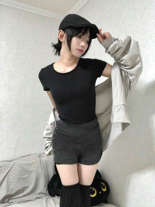 High-waisted Medium Shorts with Side Stud Detail