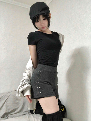 High-waisted Medium Shorts with Side Stud Detail
