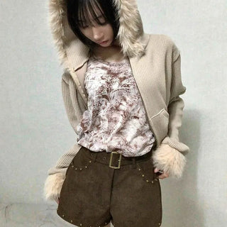 Studded Belt Set Suede Shorts
