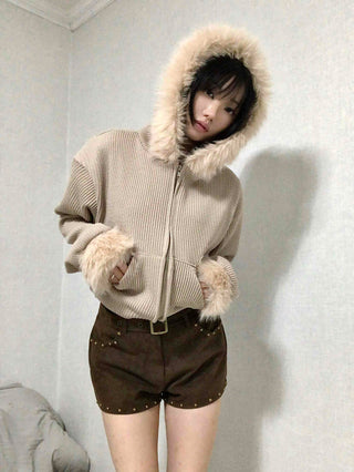 Studded Belt Set Suede Shorts