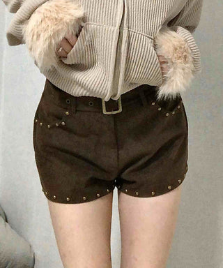 Studded Belt Set Suede Shorts