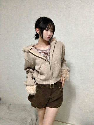 Studded Belt Set Suede Shorts