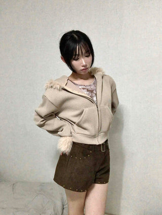 Studded Belt Set Suede Shorts