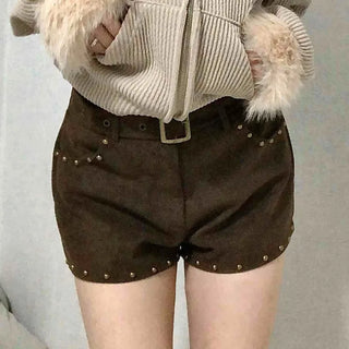 Studded Belt Set Suede Shorts