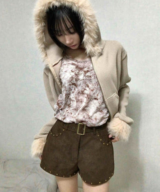 Studded Belt Set Suede Shorts