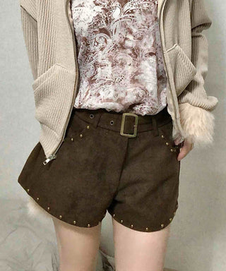 Studded Belt Set Suede Shorts