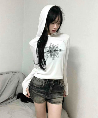 Distressed Vintage Washed Rolled-up Denim Shorts