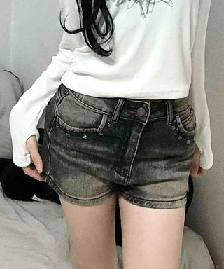 Distressed Vintage Washed Rolled-up Denim Shorts
