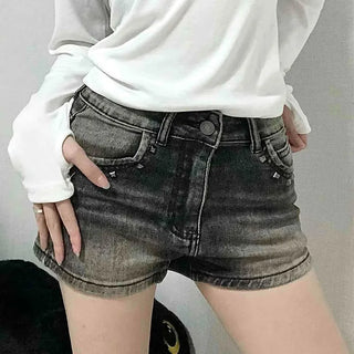 Distressed Vintage Washed Rolled-up Denim Shorts