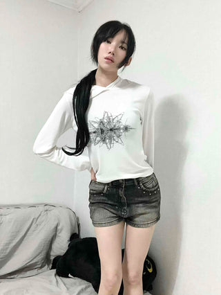 Distressed Vintage Washed Rolled-up Denim Shorts