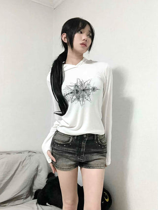 Distressed Vintage Washed Rolled-up Denim Shorts