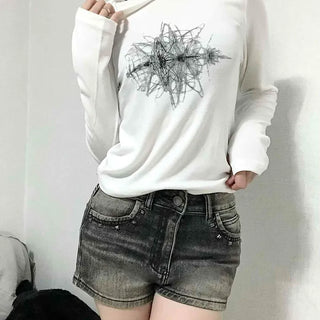 Distressed Vintage Washed Rolled-up Denim Shorts