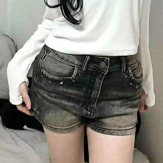 Distressed Vintage Washed Rolled-up Denim Shorts