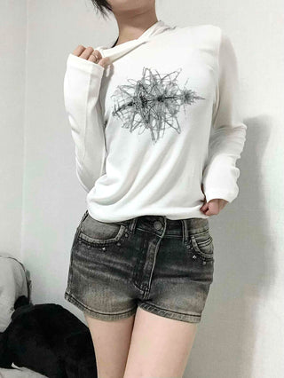 Distressed Vintage Washed Rolled-up Denim Shorts