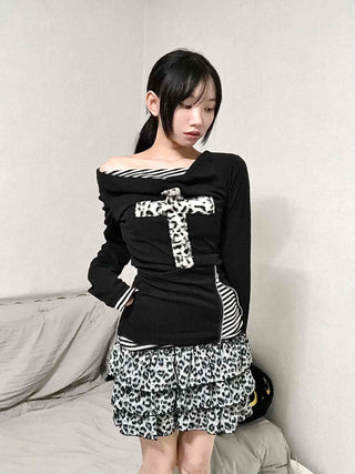 Leopard Tiered Pleated Mini Skirt