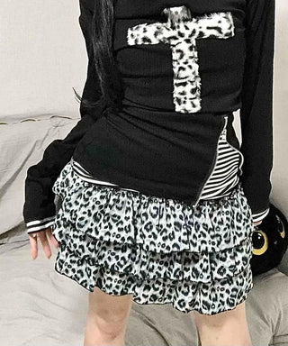 Leopard Tiered Pleated Mini Skirt