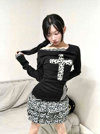 Leopard Tiered Pleated Mini Skirt