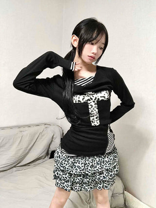 Leopard Tiered Pleated Mini Skirt