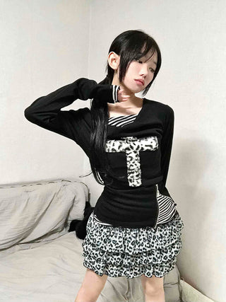 Leopard Tiered Pleated Mini Skirt