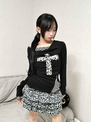 Leopard Tiered Pleated Mini Skirt