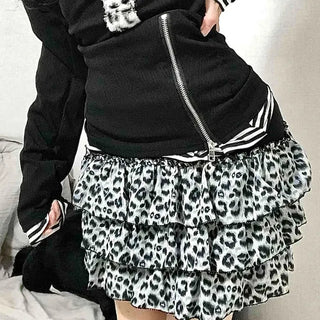 Leopard Tiered Pleated Mini Skirt