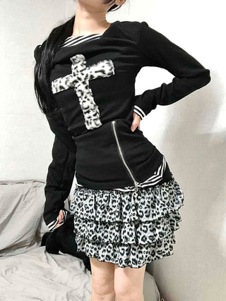 Leopard Tiered Pleated Mini Skirt