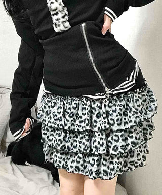 Leopard Tiered Pleated Mini Skirt