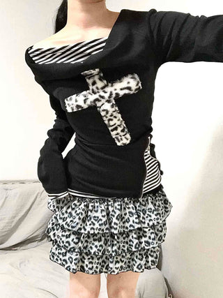 Leopard Tiered Pleated Mini Skirt